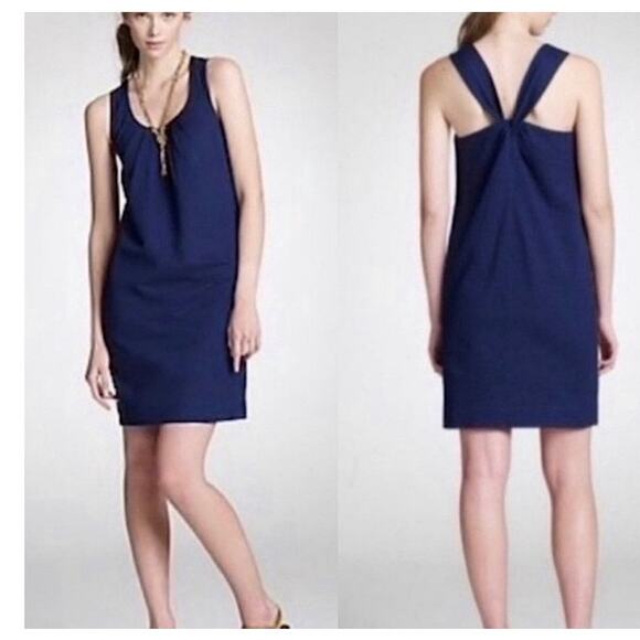 J. Crew 100% silk sleeveless Twist Back shift navy Dress size 2 - Picture 1 of 9